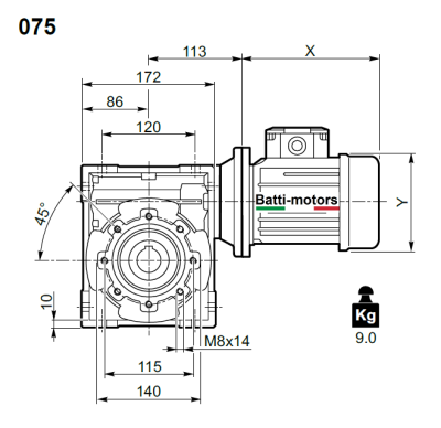 BR 75 20 90B5 (24/200) червячный редуктор Batti-Motors